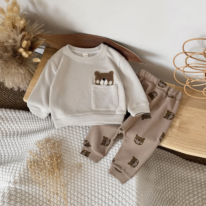 Baby Bear Pocket Sweatshirt and Jogger 2-piece Set - Beige - 2-3Y - image 3