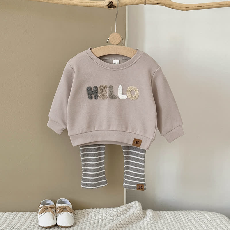 HELLO Baby Beige Sweatshirt and Striped Pants 2-piece Set - Beige - 2-3Y - image 2