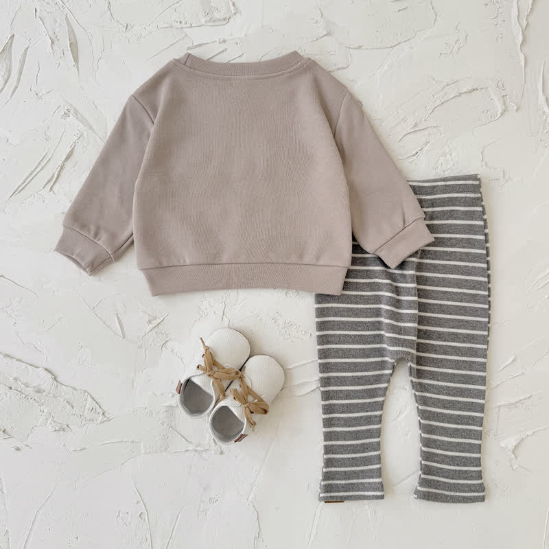 HELLO Baby Beige Sweatshirt and Striped Pants 2-piece Set - image 3
