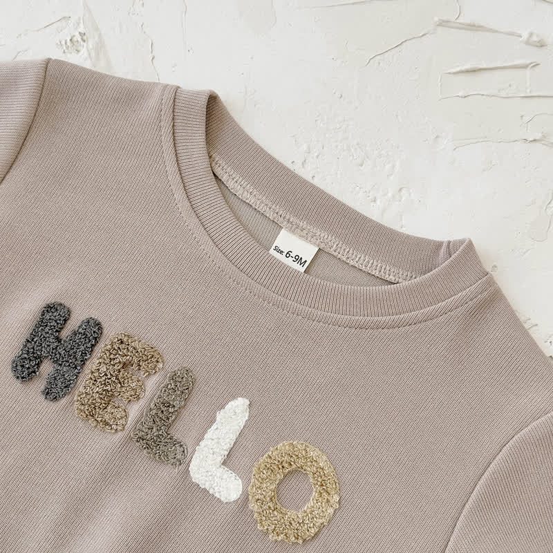 HELLO Baby Beige Sweatshirt and Striped Pants 2-piece Set - image 4