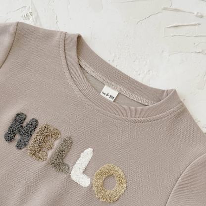 HELLO Baby Beige Sweatshirt and Striped Pants 2-piece Set - image 4