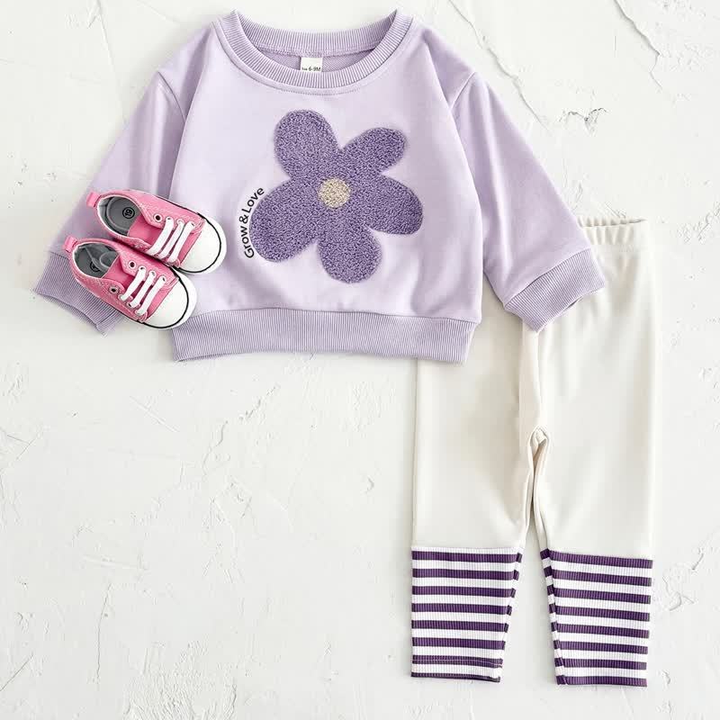 GROW & LOVE Baby Purple Flower Sweatshirt and Pants 2-piece Set - Purple - 2-3Y - image 1
