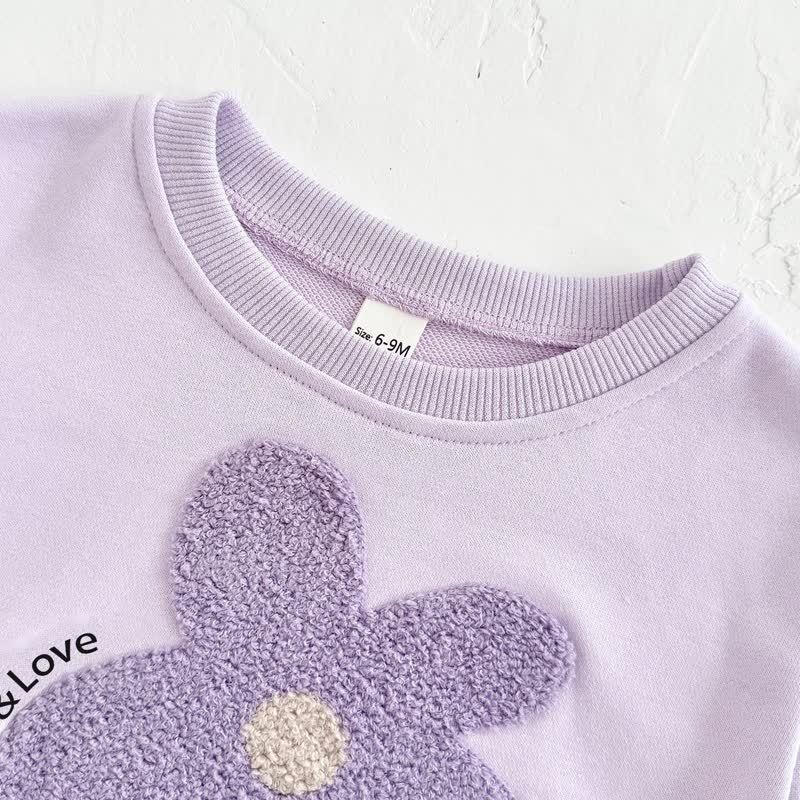 GROW & LOVE Baby Purple Flower Sweatshirt and Pants 2-piece Set - image 3