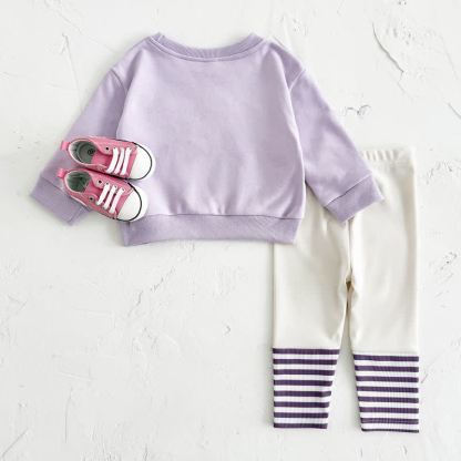 GROW & LOVE Baby Purple Flower Sweatshirt and Pants 2-piece Set - image 2