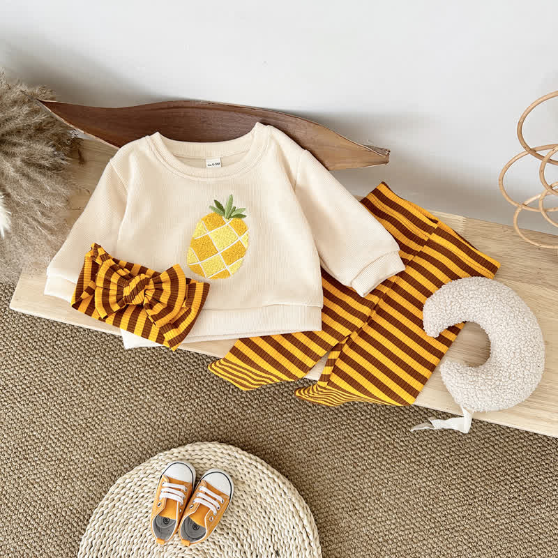 Baby Girl Fruit Print Sweatshirt Leggings with Headband Set - Yellow - 2-3Y - image 1