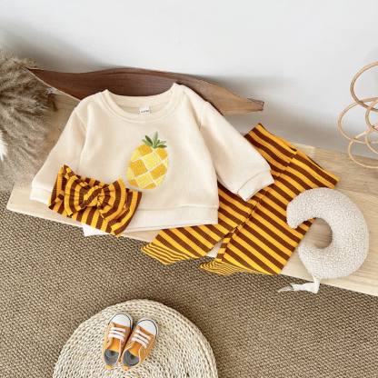 Baby Girl Fruit Print Sweatshirt Leggings with Headband Set - Yellow - 2-3Y - image 1