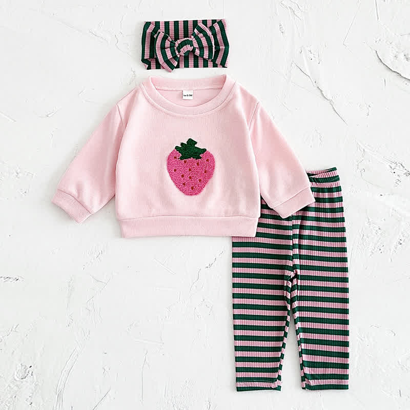 Baby Girl Fruit Print Sweatshirt Leggings with Headband Set - Pink - 2-3Y - image 2