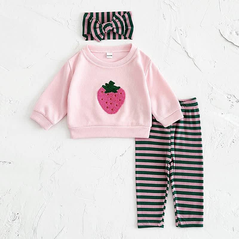 Baby Girl Fruit Print Sweatshirt Leggings with Headband Set - Pink - 2-3Y - image 2