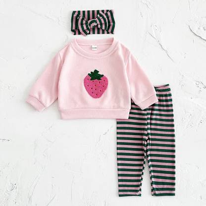 Baby Girl Fruit Print Sweatshirt Leggings with Headband Set - Pink - 2-3Y - image 2