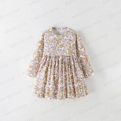 Toddler Girl Vintage Floral Long Sleeve Dress - White - 10-11T - image 1