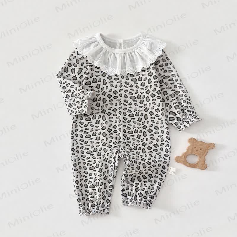 Baby Lace Collar Cotton Romper - White Leopard - 18-24M - image 3