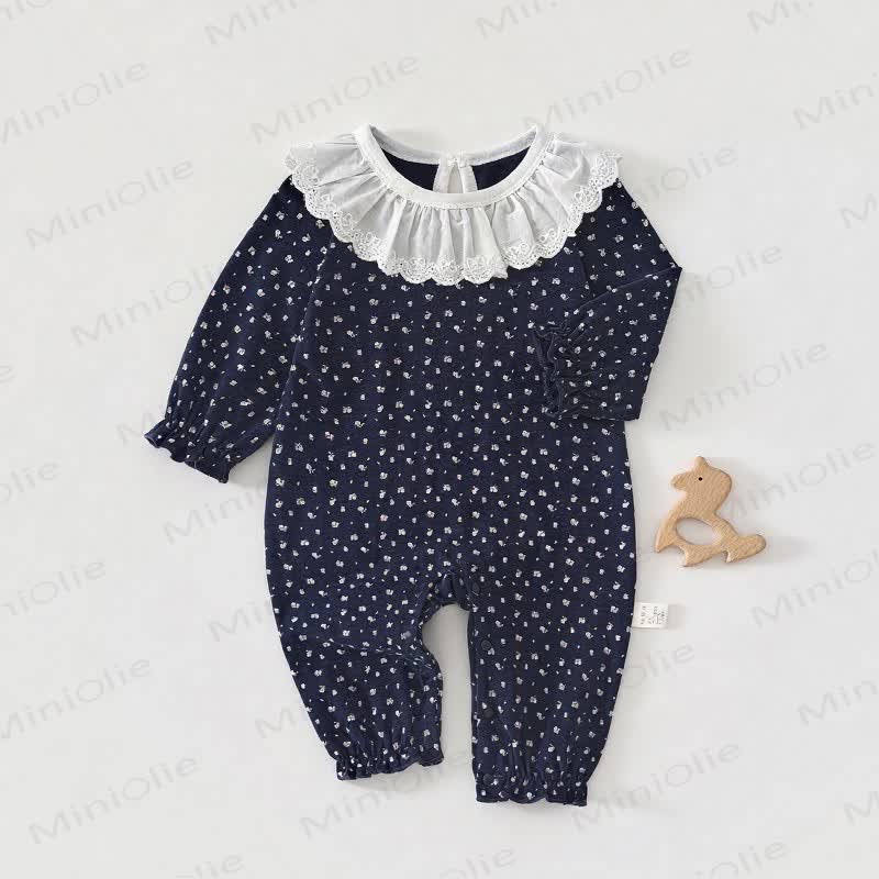 Baby Lace Collar Cotton Romper - Navy - 18-24M - image 1