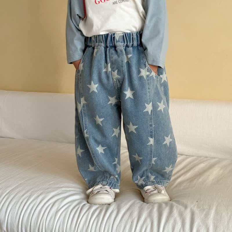 Toddler Star Print Denim Pants - Blue - 9-10T - image 2