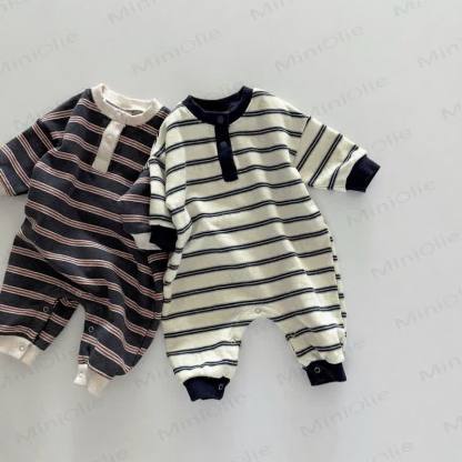 Baby Stripe Henley Romper - image 1