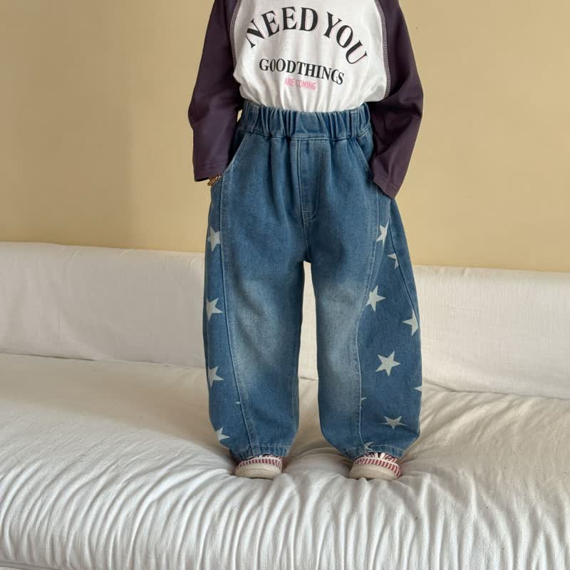 Toddler Star Print Denim Pants - Navy - 9-10T - image 3