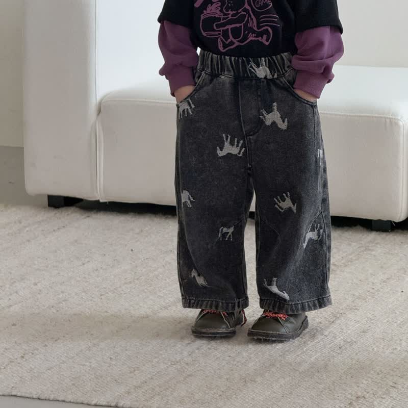 Toddler Horse Print Denim Pants - Black - 9-10T - image 2