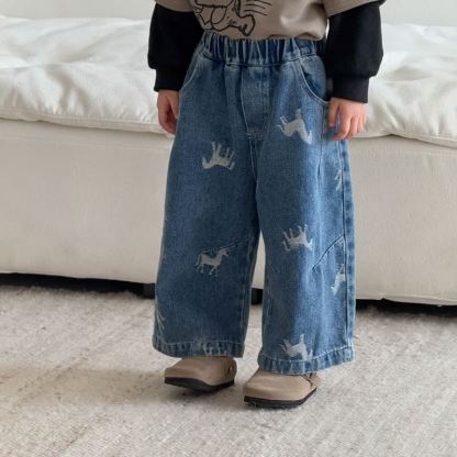 Toddler Horse Print Denim Pants - Blue - 9-10T - image 3