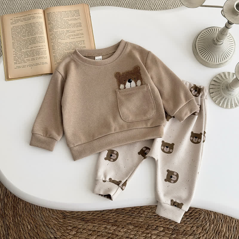 Baby Bear Pocket Sweatshirt and Jogger 2-piece Set - Brown - 2-3Y - image 2