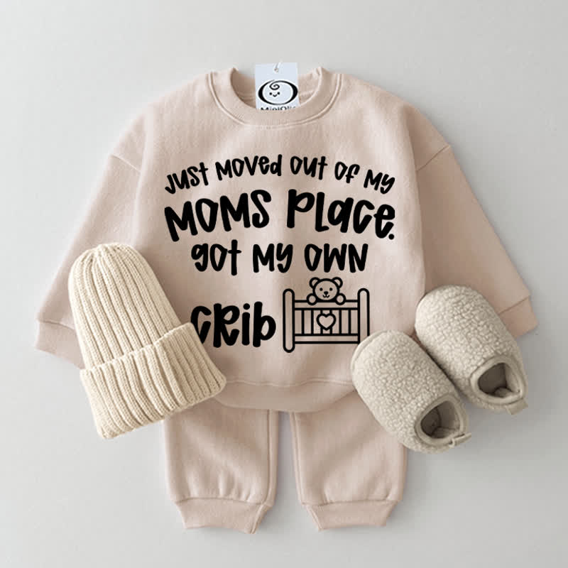 JUST MOVED OUT OF MY MOMS PLACE. GOT MY OWN CRIB Baby Beige Sweatshirt 2-piece Set - Beige - 2-3T - image 1