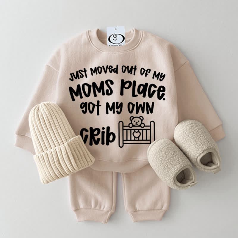 JUST MOVED OUT OF MY MOMS PLACE. GOT MY OWN CRIB Baby Beige Sweatshirt 2-piece Set - Beige - 2-3T - image 1