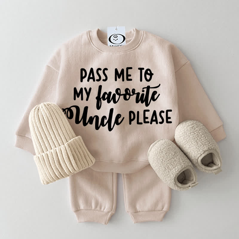 PASS ME TO MY FAVORITE UNCLE PLEASE Baby Beige Sweatshirt 2-piece Set - Beige - 2-3T - image 1
