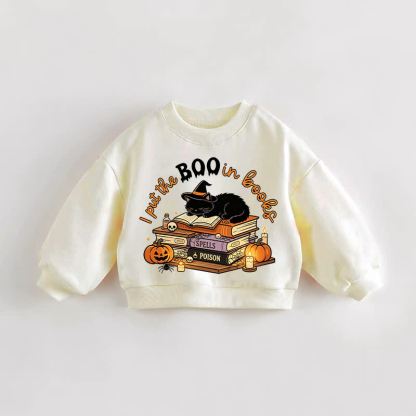I PUT THE BOO IN BOOKS Baby Toddler Cat and Pumpkin Cream Sweatshirt - Cream - 3-5T - image 1