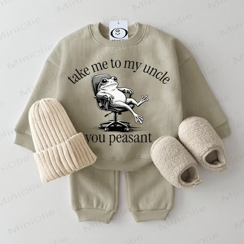 TAKE ME TO MY UNCLE YOU PEASANT Baby Sweatshirt 2-piece Grey Green Set - Grey Green - 2-3T - image 1
