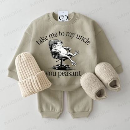 TAKE ME TO MY UNCLE YOU PEASANT Baby Sweatshirt 2-piece Grey Green Set - Grey Green - 2-3T - image 1