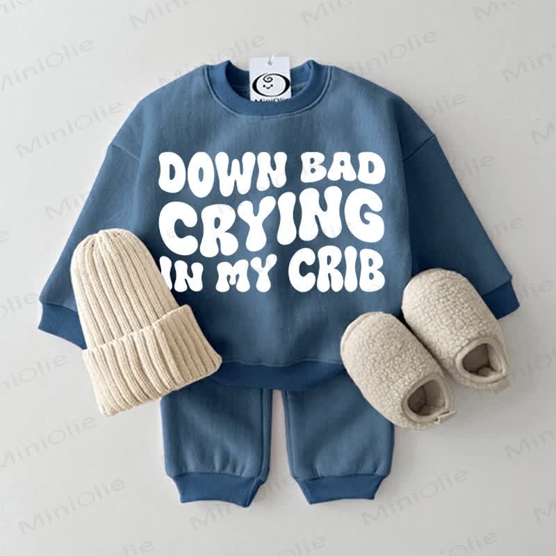 DOWN BAD CRYING IN MY CRIB Baby Sweatshirt 2-piece Blue Set - Blue - 2-3T - image 1