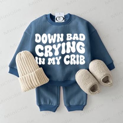 DOWN BAD CRYING IN MY CRIB Baby Sweatshirt 2-piece Blue Set - Blue - 2-3T - image 1