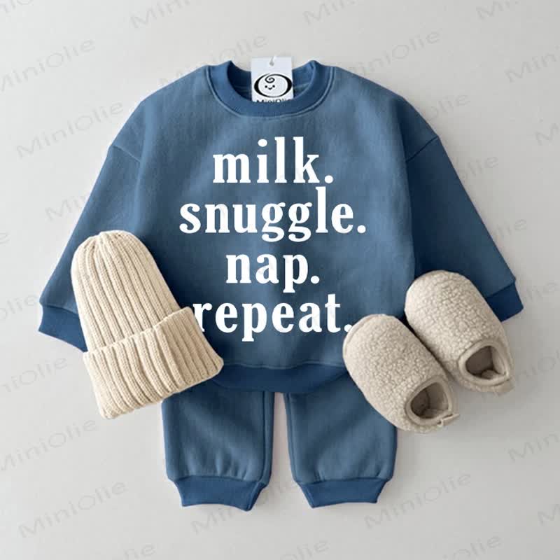 MILK. SNUGGLE. NAP. REPEAT. Baby Sweatshirt 2-piece Blue Set - Blue - 2-3T - image 1
