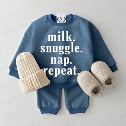 MILK. SNUGGLE. NAP. REPEAT. Baby Sweatshirt 2-piece Blue Set - Blue - 2-3T - image 1