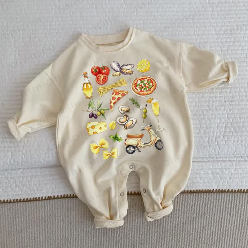 Baby Food Print Beige Romper - Beige - 2-3T - image 1