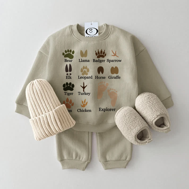 Baby Footprint Sweatshirt 2-piece Set - Grey Green - 2-3T - image 1