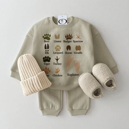 Baby Footprint Sweatshirt 2-piece Set - Grey Green - 2-3T - image 1