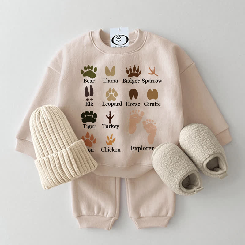 Baby Footprint Sweatshirt 2-piece Set - Beige - 2-3T - image 2