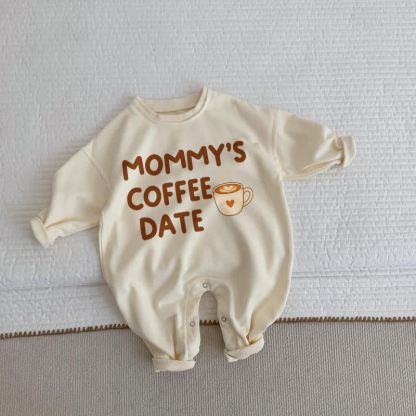 MOMMY'S COFFEE DATE Baby Beige Romper - Beige - 2-3T - image 1