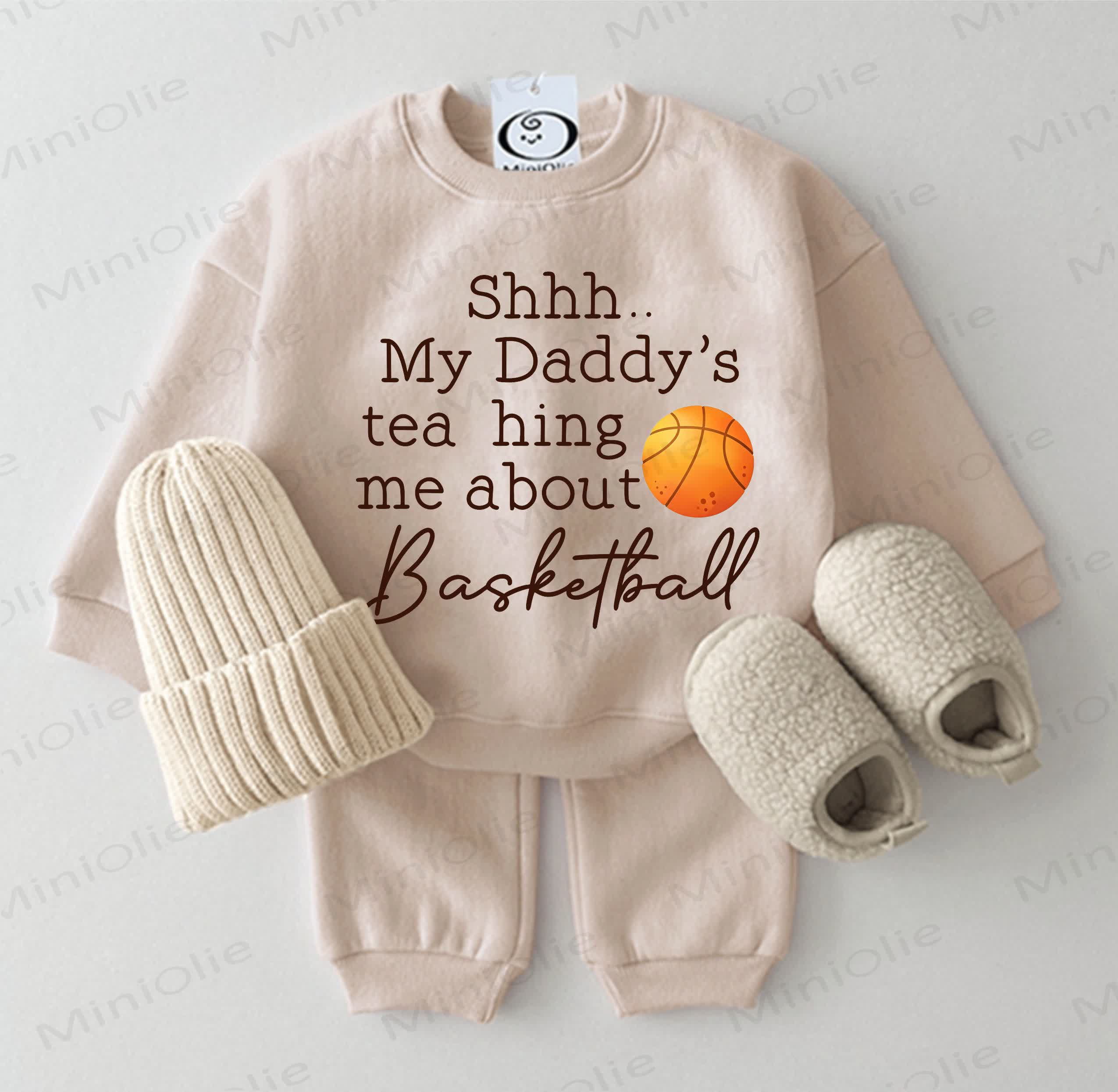 SHHH.. MY DADDY'S TEACHING ME ABOUT BASKETBALL Baby Sweatshirt 2-piece Set - Beige - 2-3T - image 1