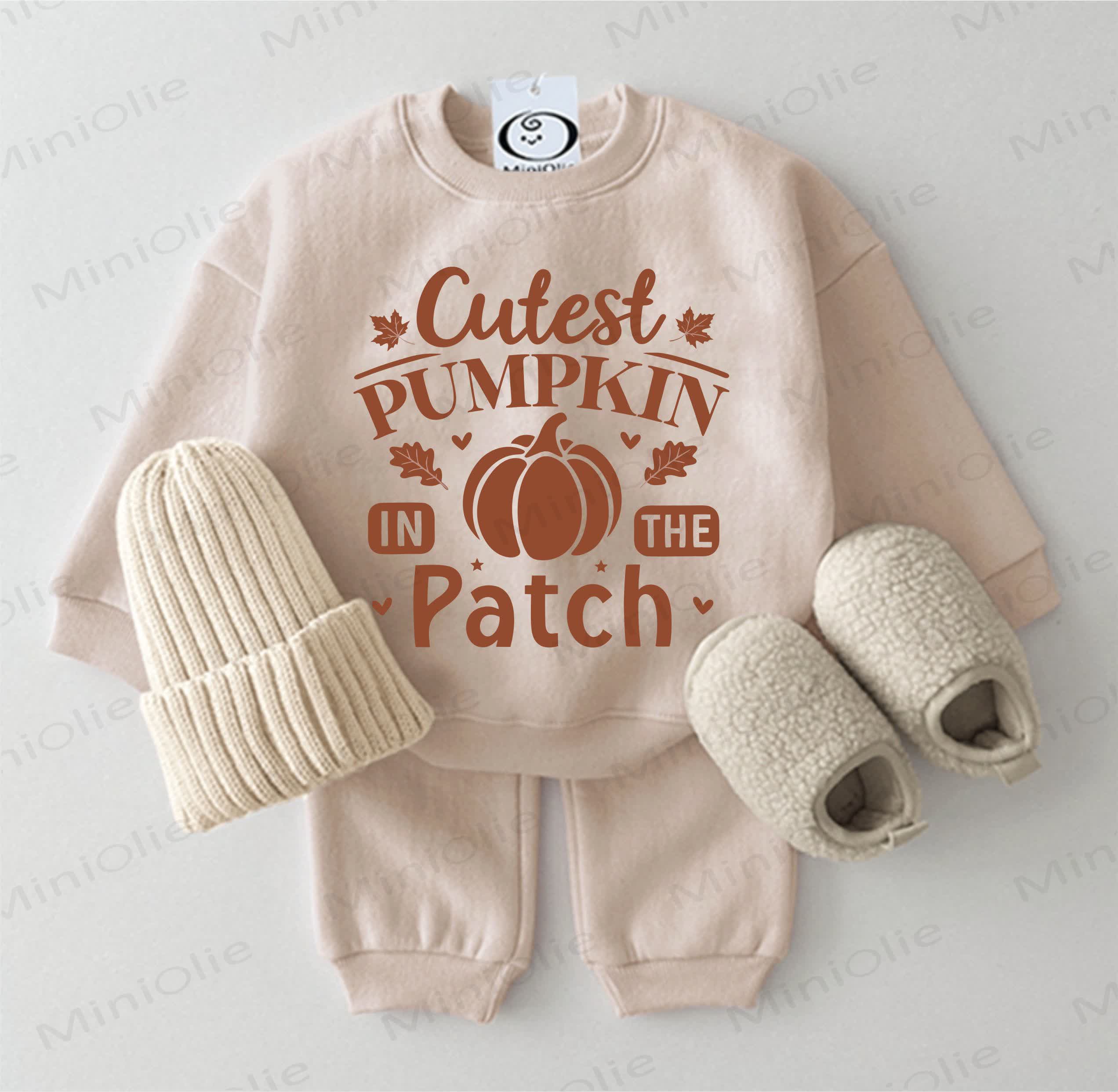 CUTEST PUMPKIN IN THE PATCH Baby Sweatshirt 2-piece Set - Beige - 2-3T - image 1