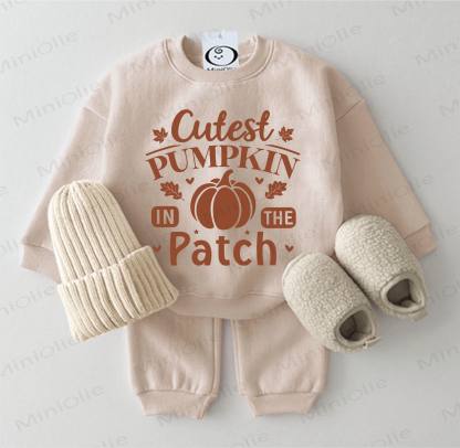 CUTEST PUMPKIN IN THE PATCH Baby Sweatshirt 2-piece Set - Beige - 2-3T - image 1