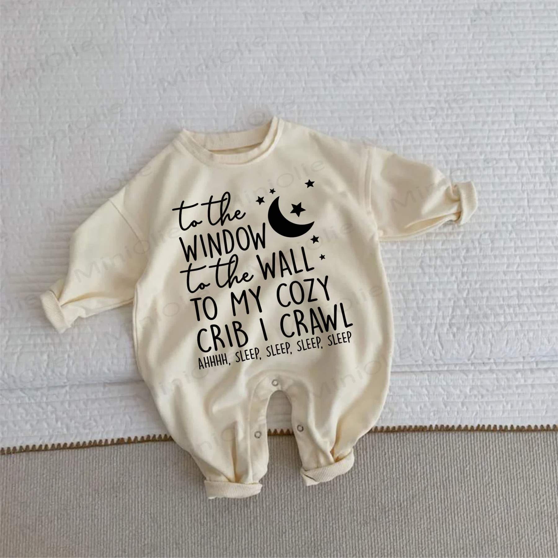 TO THE WINDOW TO THE WALL TO MY COZY CRIB I CRAWL AHHHH, SLEEP, SLEEP, SLEEP, SLEEP, SLEEP Baby Beige Romper - Beige - 2-3T - image 1