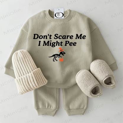 DON'T SCARE ME I MIGHT PEE Baby Sweatshirt 2-piece Grey Green Set - Grey Green - 2-3T - image 1