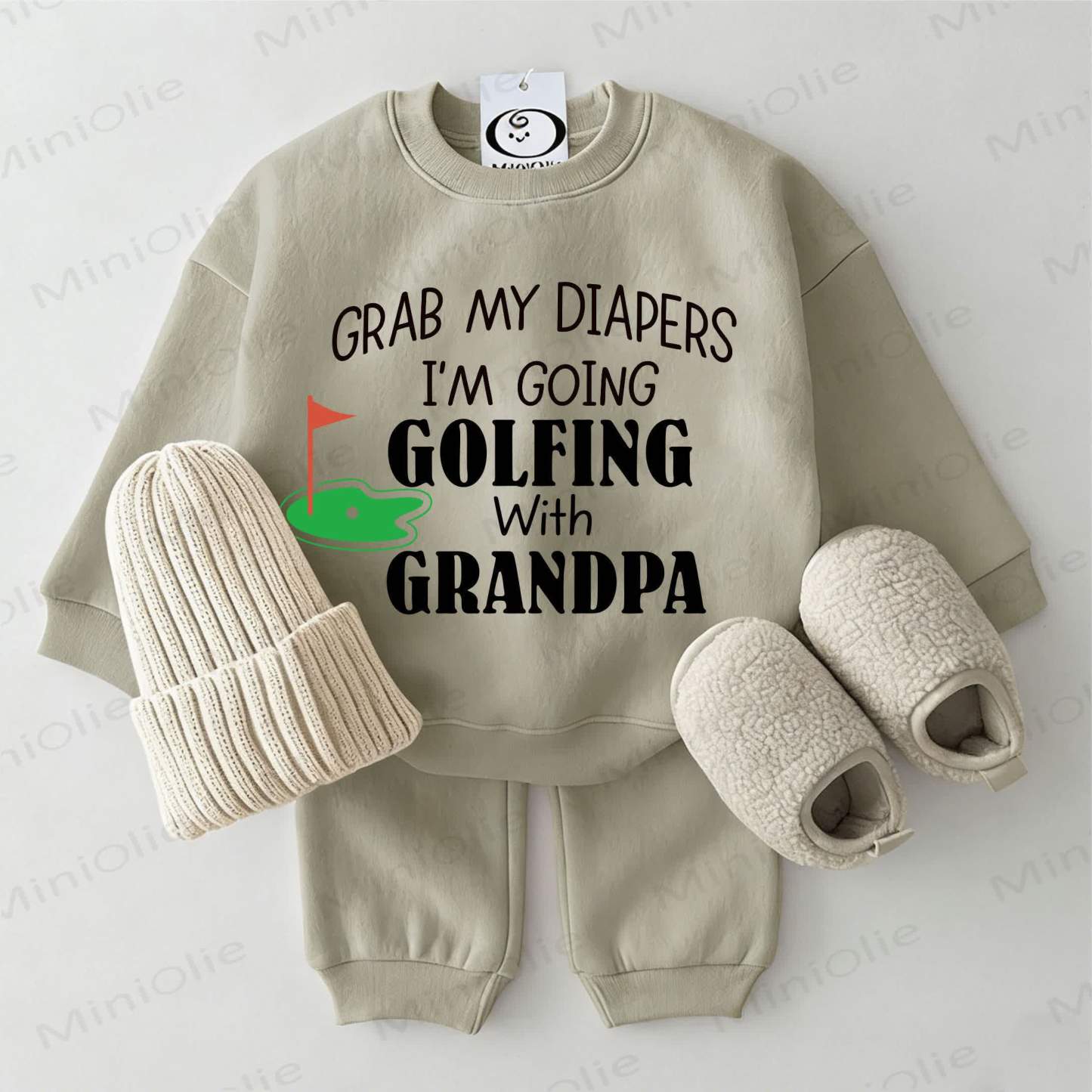 GRAB MY DIAPERS I'M GOING GOLFING WITH GRANDPA Baby Sweatshirt 2-piece Grey Green Set - Grey Green - 2-3T - image 1