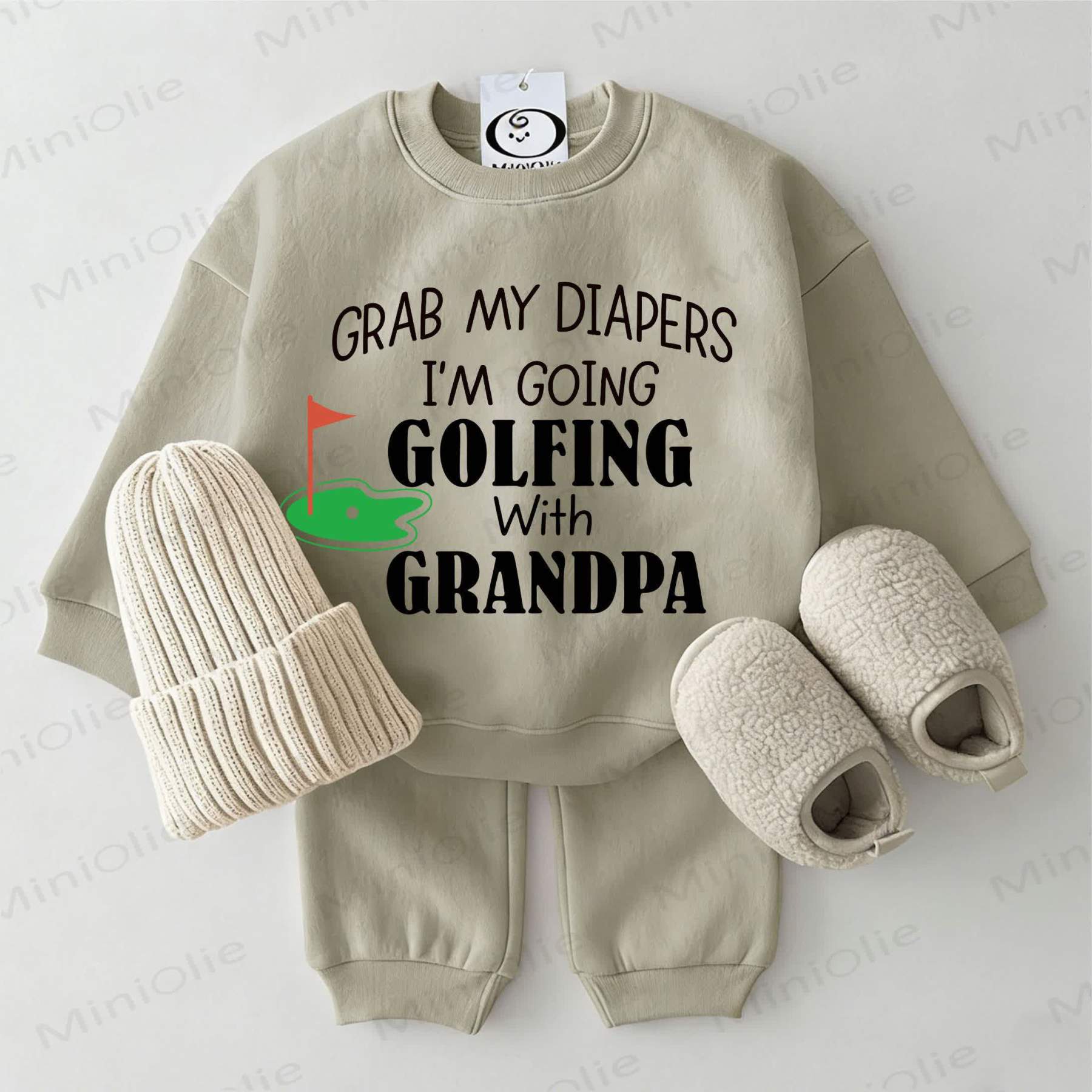 GRAB MY DIAPERS I'M GOING GOLFING WITH GRANDPA Baby Sweatshirt 2-piece Grey Green Set - Grey Green - 2-3T - image 1