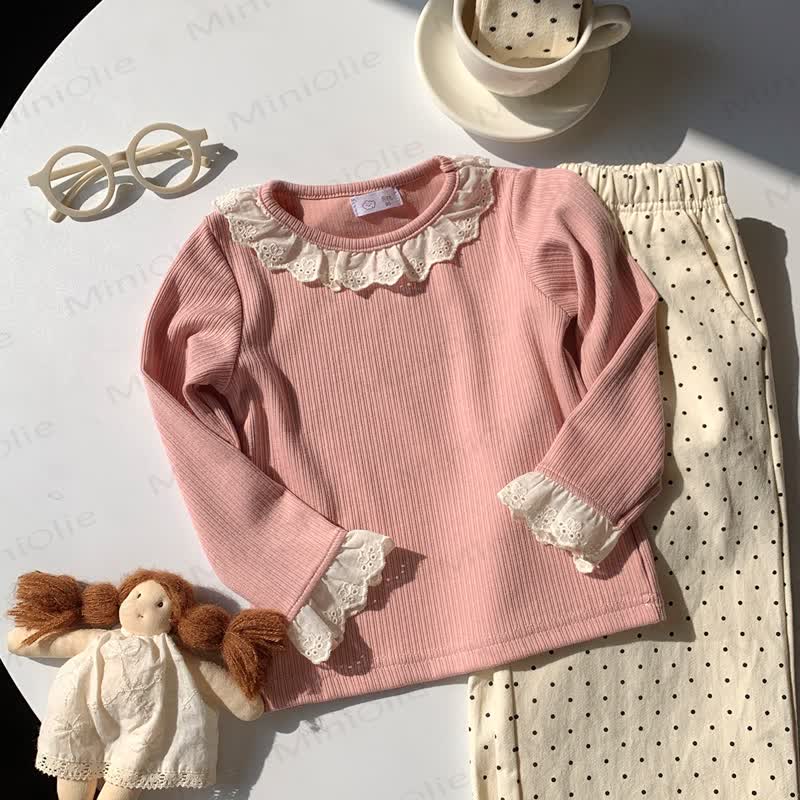 Toddler Girl Ruffle Lace Long Sleeve Shirt - Pink - 8-9T - image 4