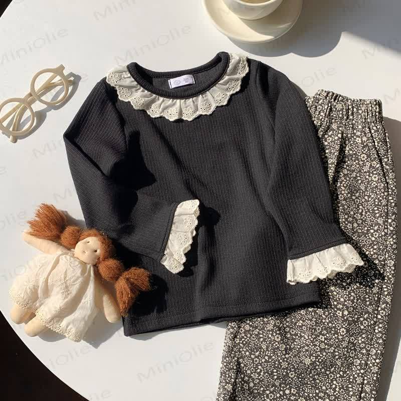 Toddler Girl Ruffle Lace Long Sleeve Shirt - Black - 8-9T - image 5