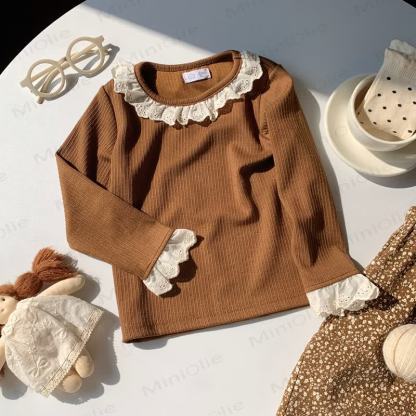 Toddler Girl Ruffle Lace Long Sleeve Shirt - Brown - 8-9T - image 6