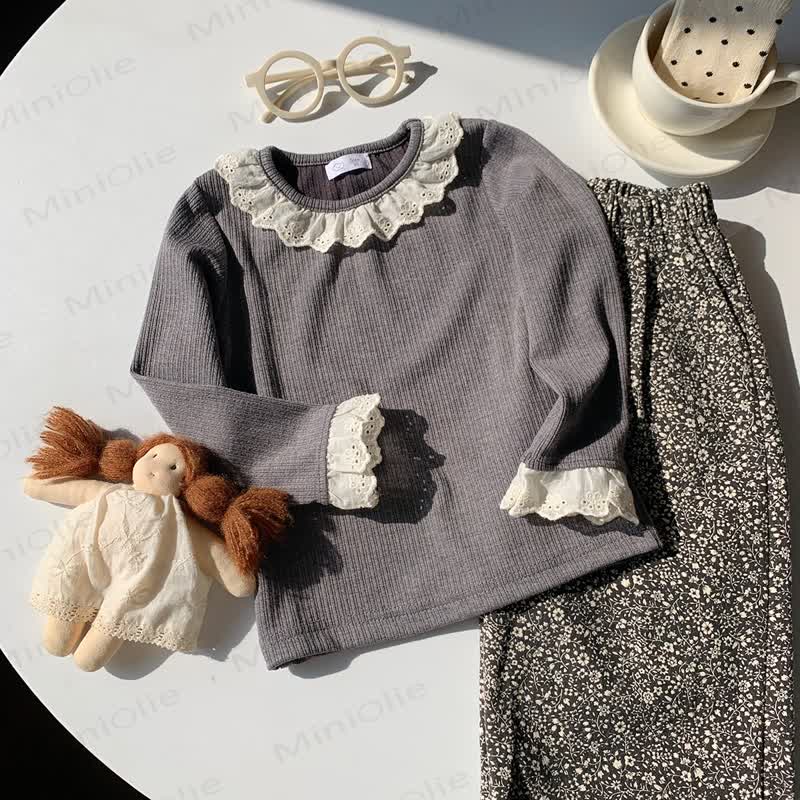 Toddler Girl Ruffle Lace Long Sleeve Shirt - Gray - 8-9T - image 8