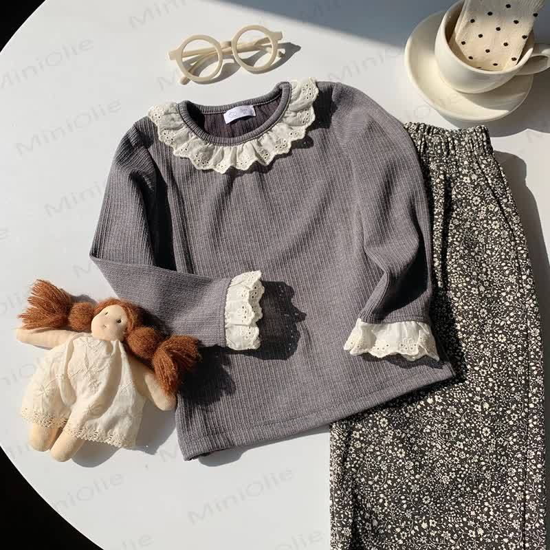 Toddler Girl Ruffle Lace Long Sleeve Shirt - Gray - 8-9T - image 8