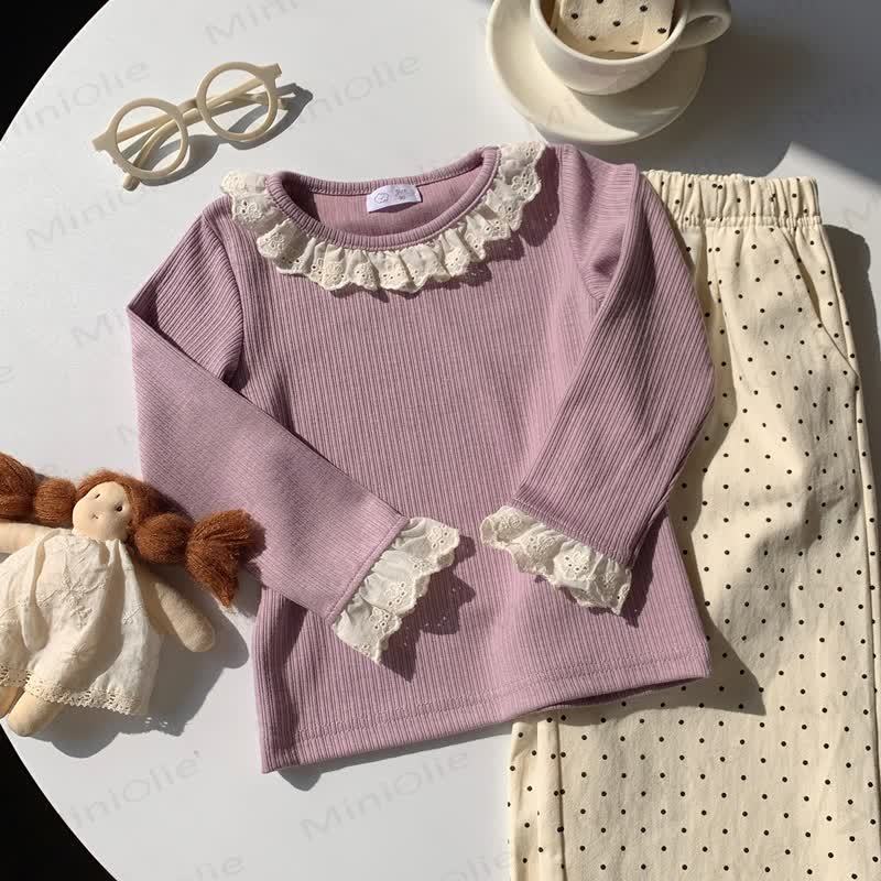 Toddler Girl Ruffle Lace Long Sleeve Shirt - Purple - 8-9T - image 9